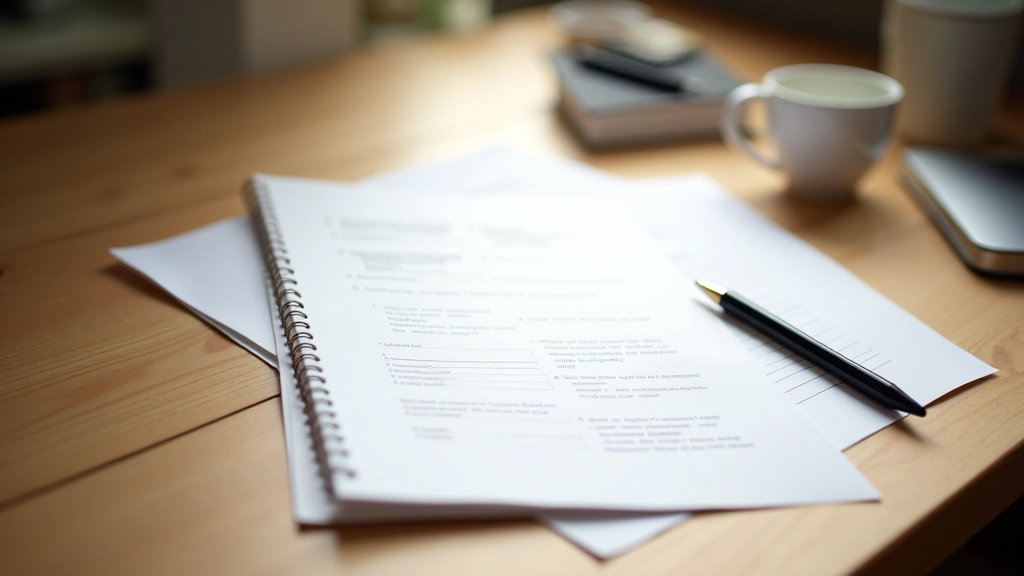 Close-up of notebook with website sketches and design notes spread on wooden desk with pen