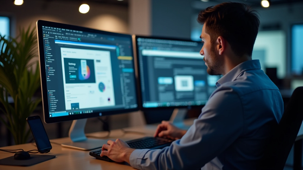 Split screen showing website design on desktop and mobile layouts side by side