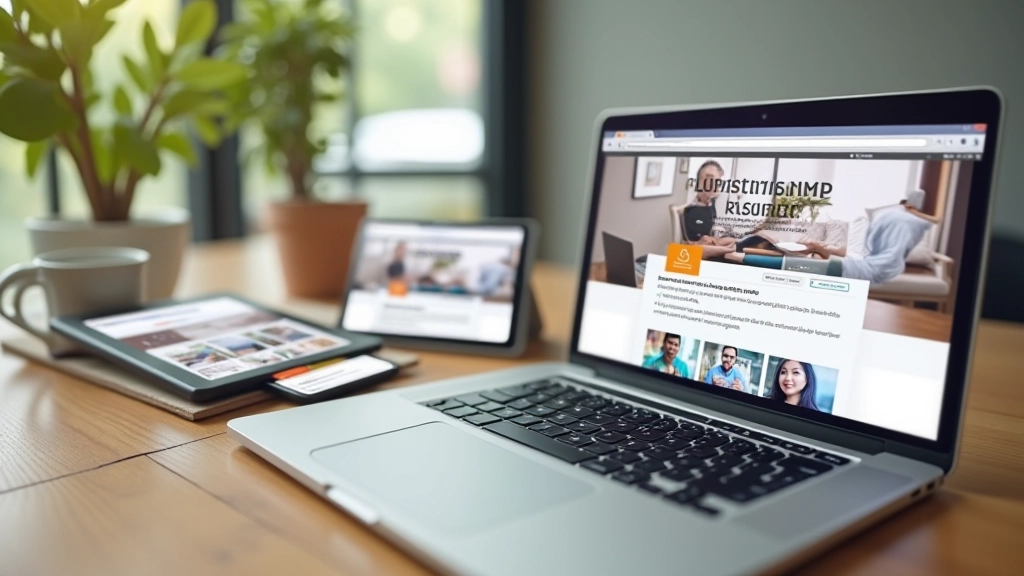 Collection of different sized devices showing same responsive website layout adapted for mobile tablet and desktop screens